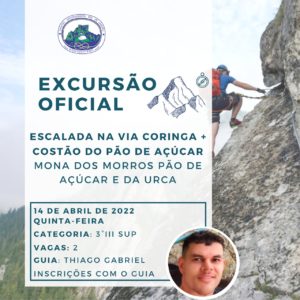 Excursão Oficial: Escalada na Via Coringa com Costão do Pão de Açúcar com Thiago Gabriel – 14.04.22