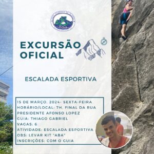 Excursão Oficial:  Escalada Esportiva no Cantagalo com Thiago – 15.03.24
